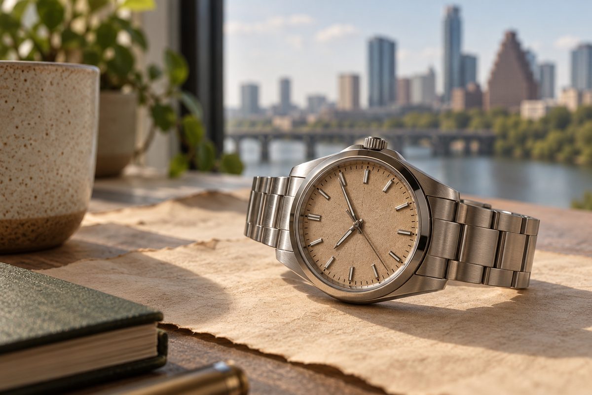 Civic 42 broad case watch with a sand dial